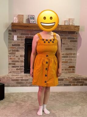 Women’s Yellow Polka Dot Mini Dress with Button Front